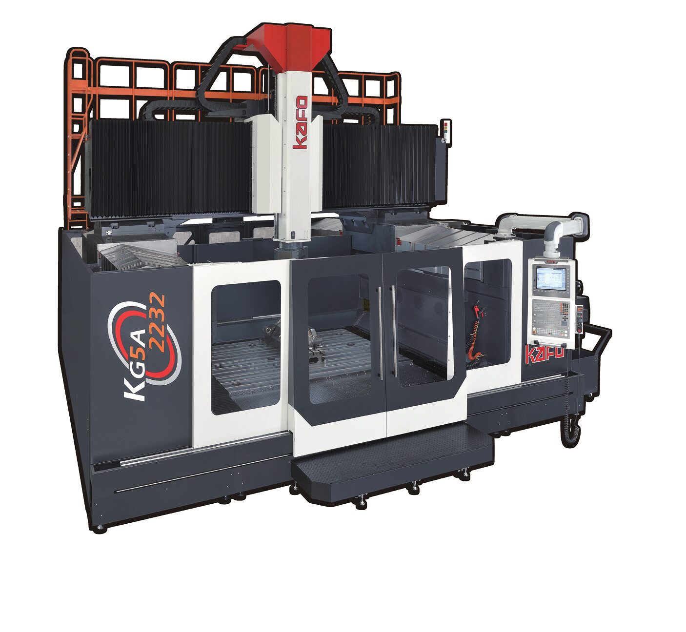 KAFO KG5A-2232 gantry-type 5-axis machining centre with a Kessler two-axis head, full enclosure